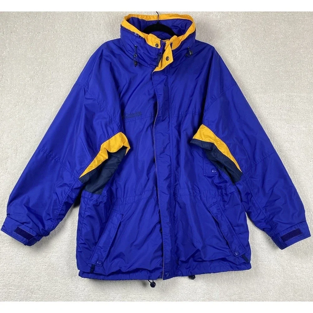Vintage Columbia 3 in 1 Jacket Mens XL Blue Orange Fleece Interchange Hooded 90s